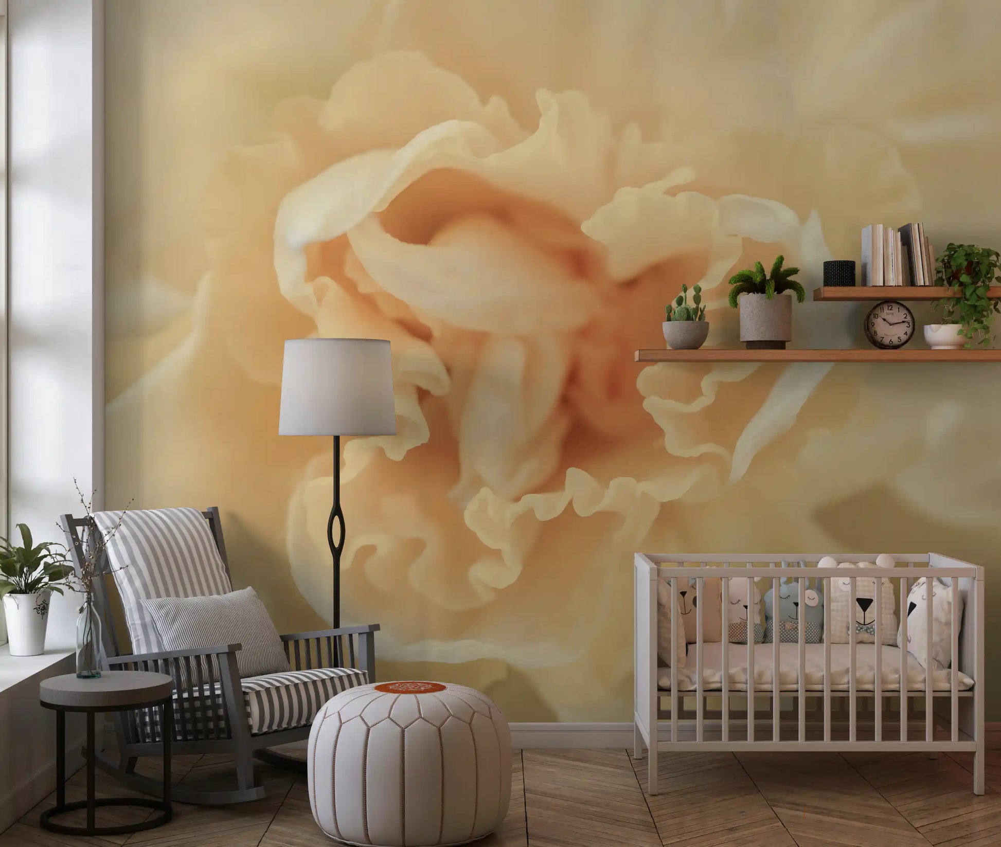 Soft Peach Ruffled Blooms Wall Mural