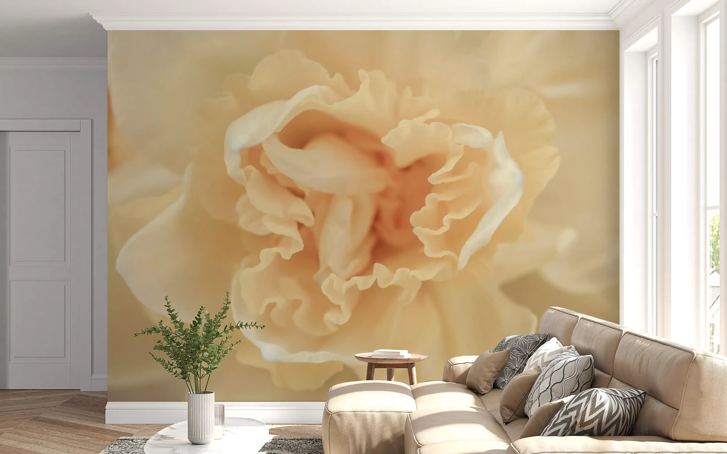 Soft Peach Ruffled Blooms Wall Mural