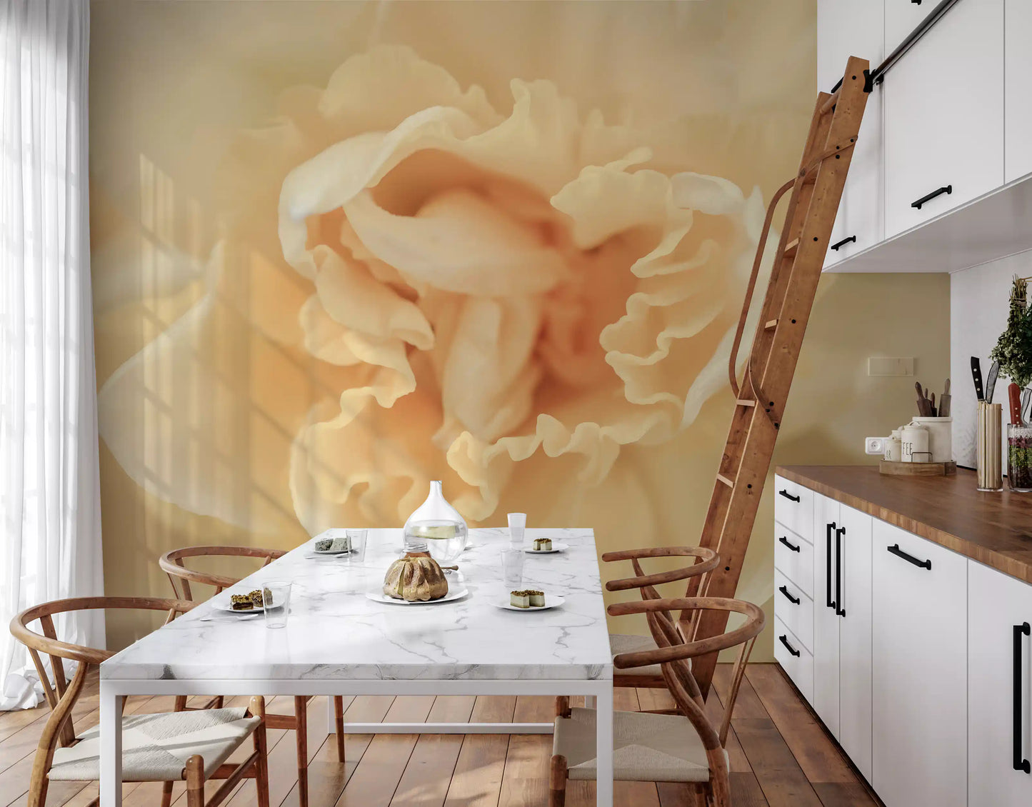 Soft Peach Ruffled Blooms Wall Mural