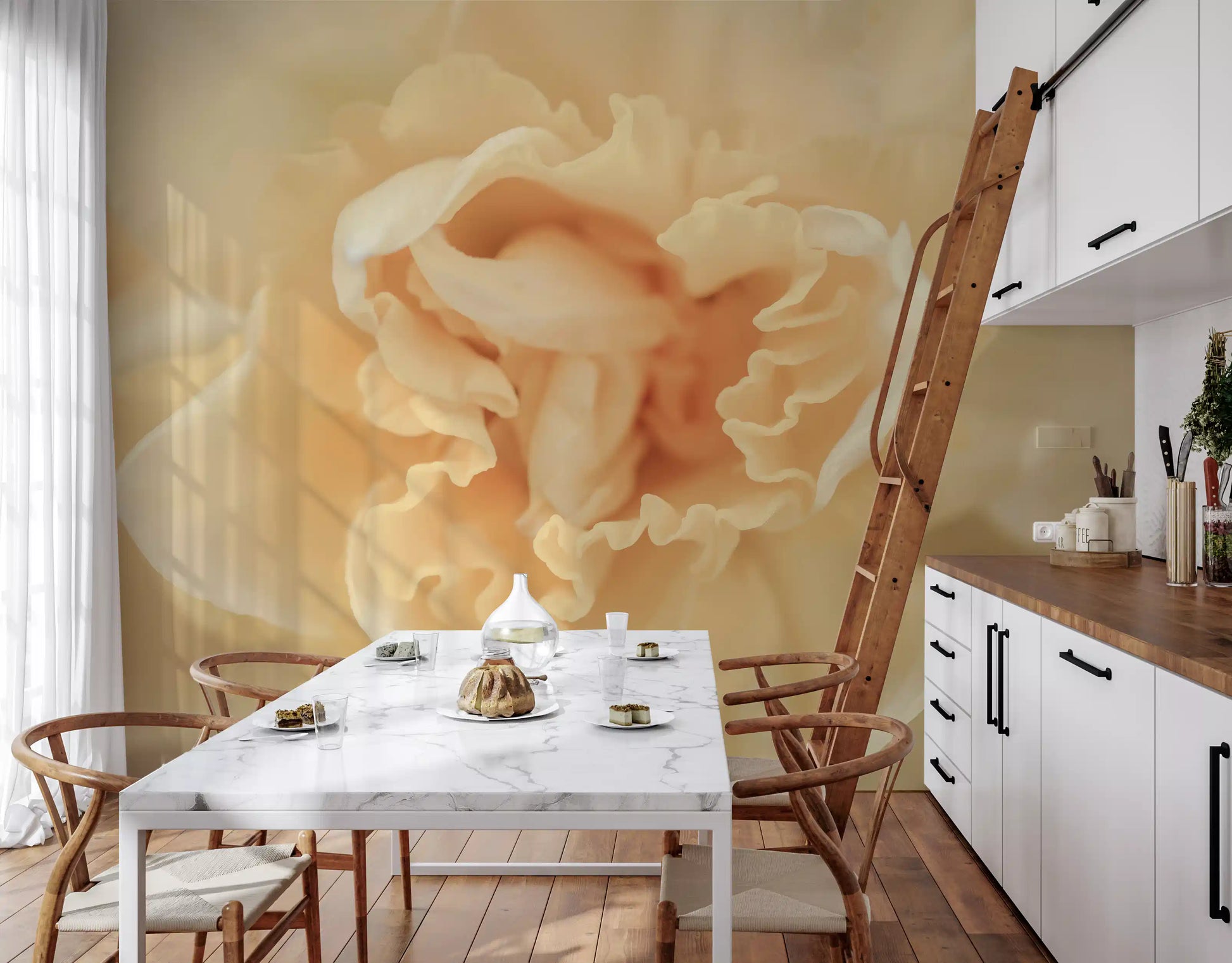 Soft Peach Ruffled Blooms Wall Mural