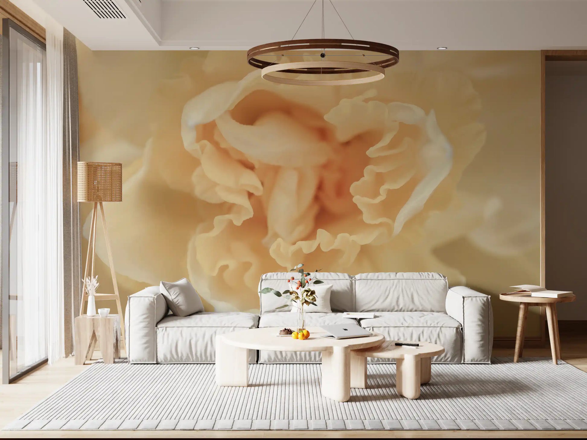 Soft Peach Ruffled Blooms Wall Mural