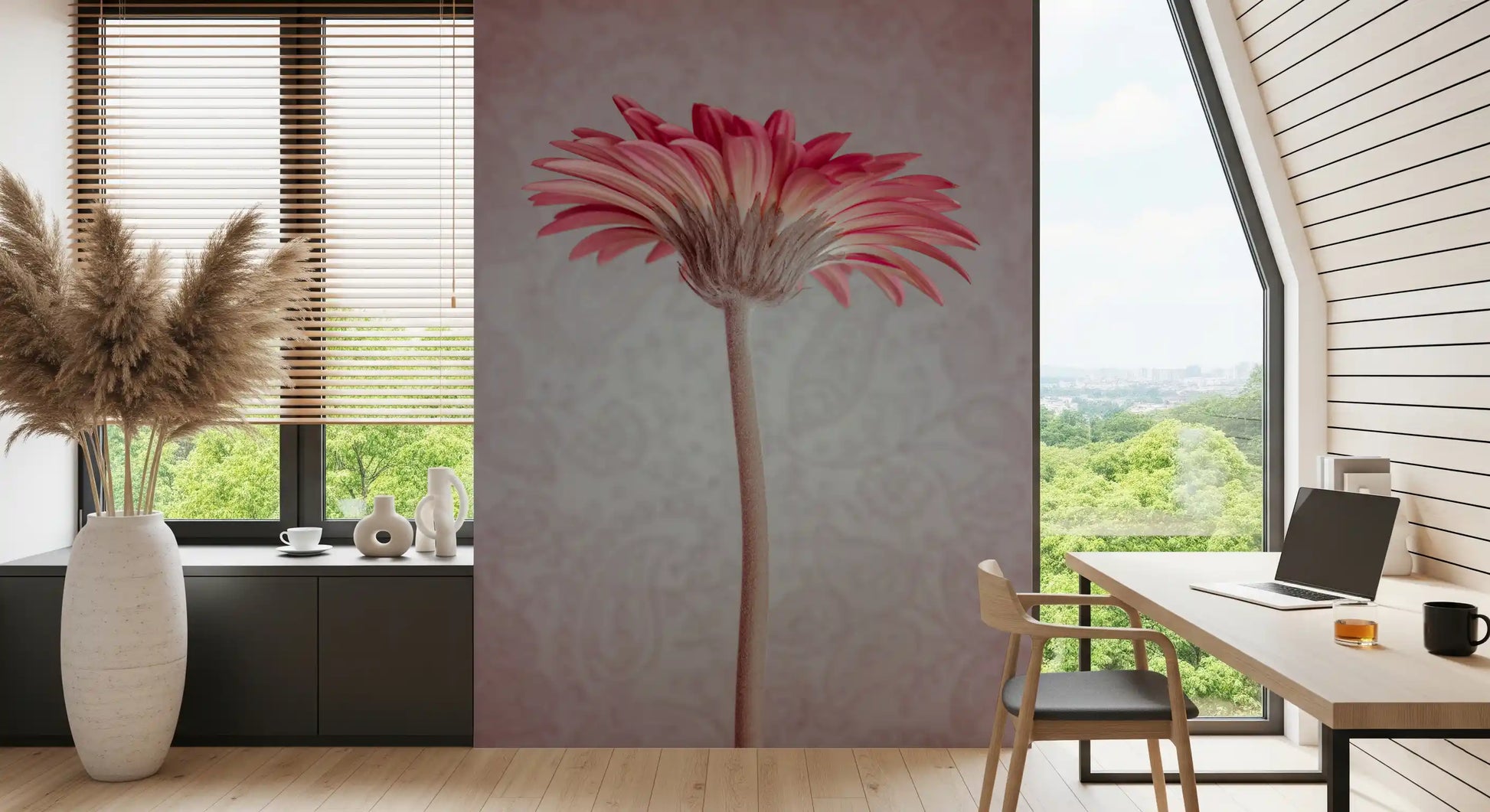 Elegant Pink Gerbera Bloom Wallpaper Wall Mural