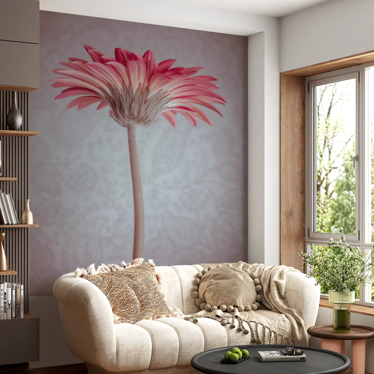 Elegant Pink Gerbera Bloom Wallpaper Wall Mural