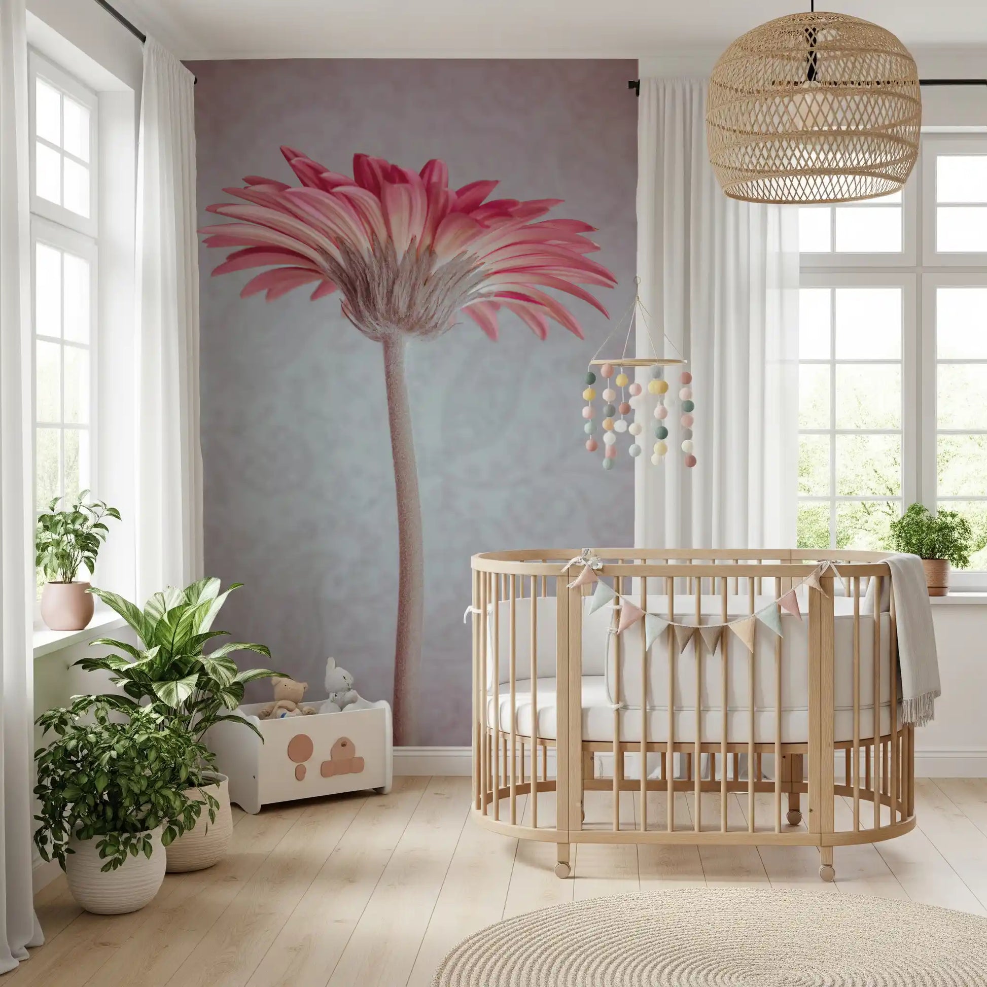 Elegant Pink Gerbera Bloom Wallpaper Wall Mural