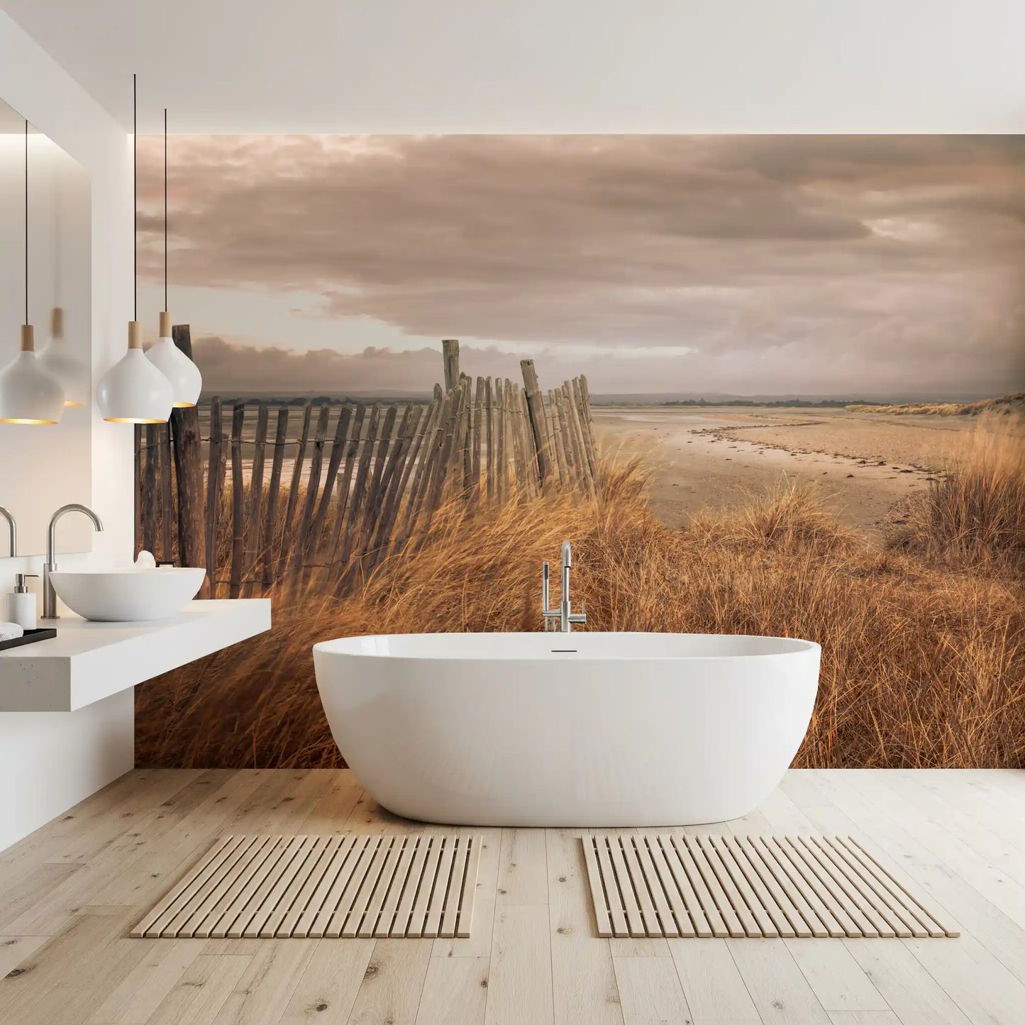 Golden Dunes and Rustic Coastal Fence Wall Mural
