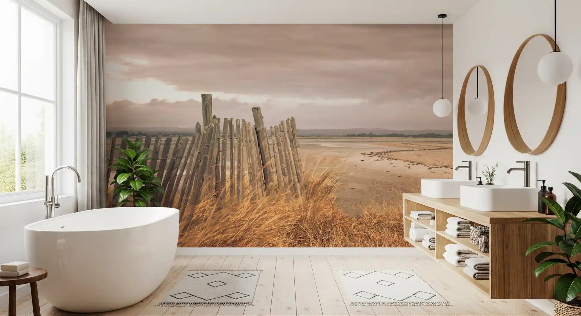 Golden Dunes and Rustic Coastal Fence Wall Mural
