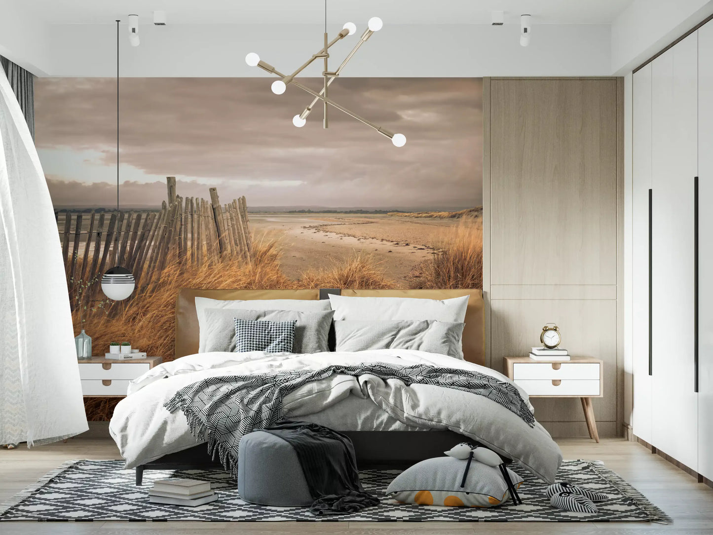 Golden Dunes and Rustic Coastal Fence Wall Mural