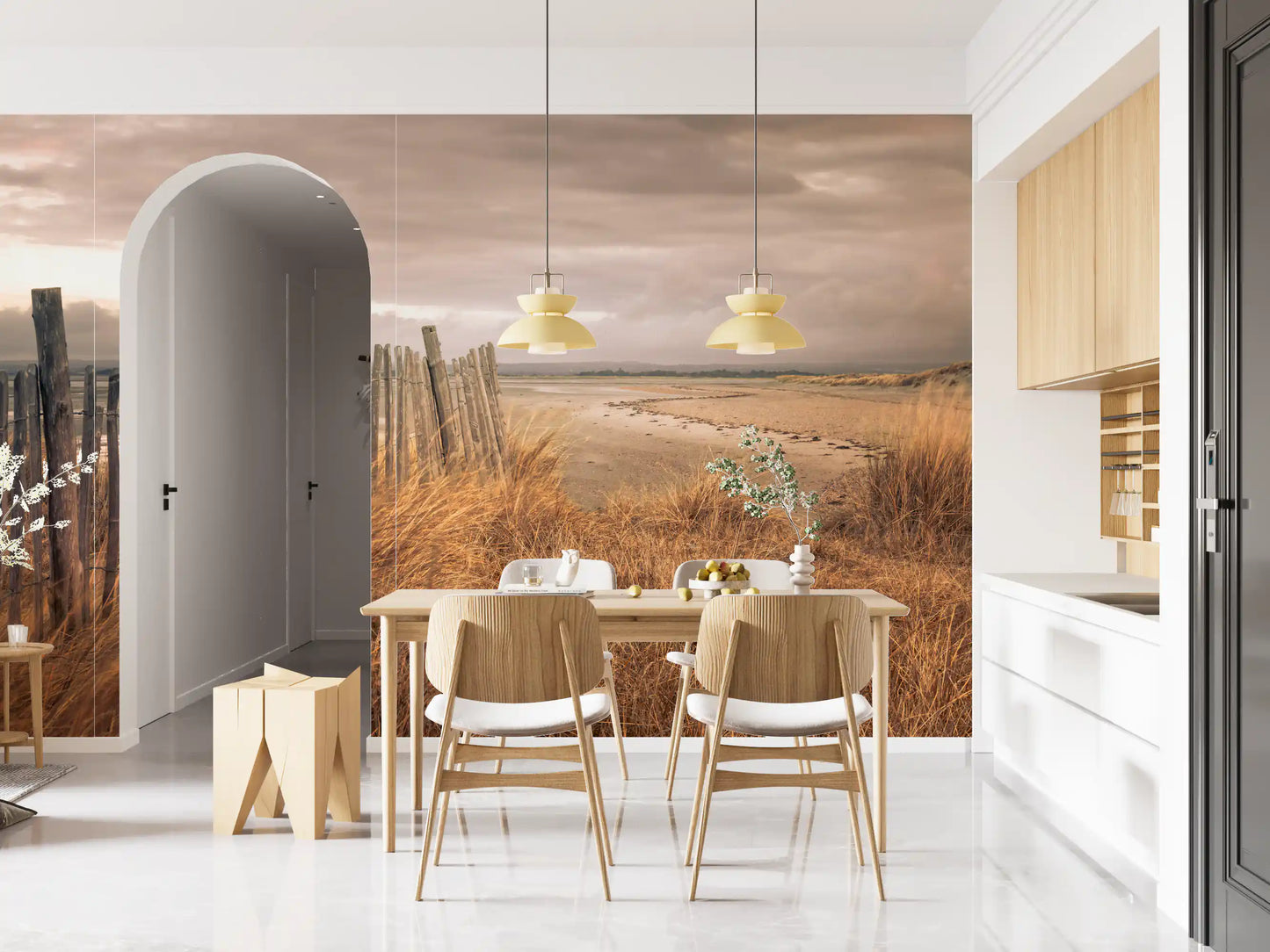 Golden Dunes and Rustic Coastal Fence Wall Mural