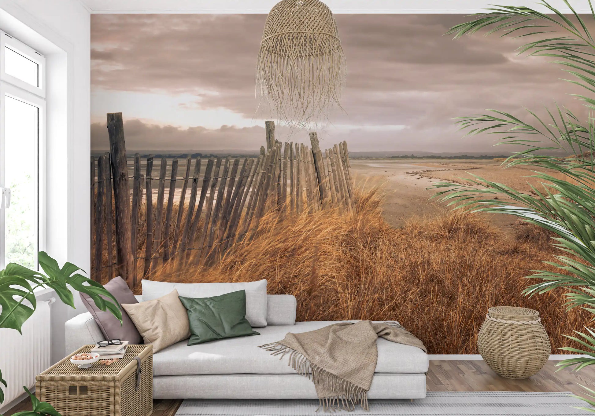 Golden Dunes and Rustic Coastal Fence Wall Mural