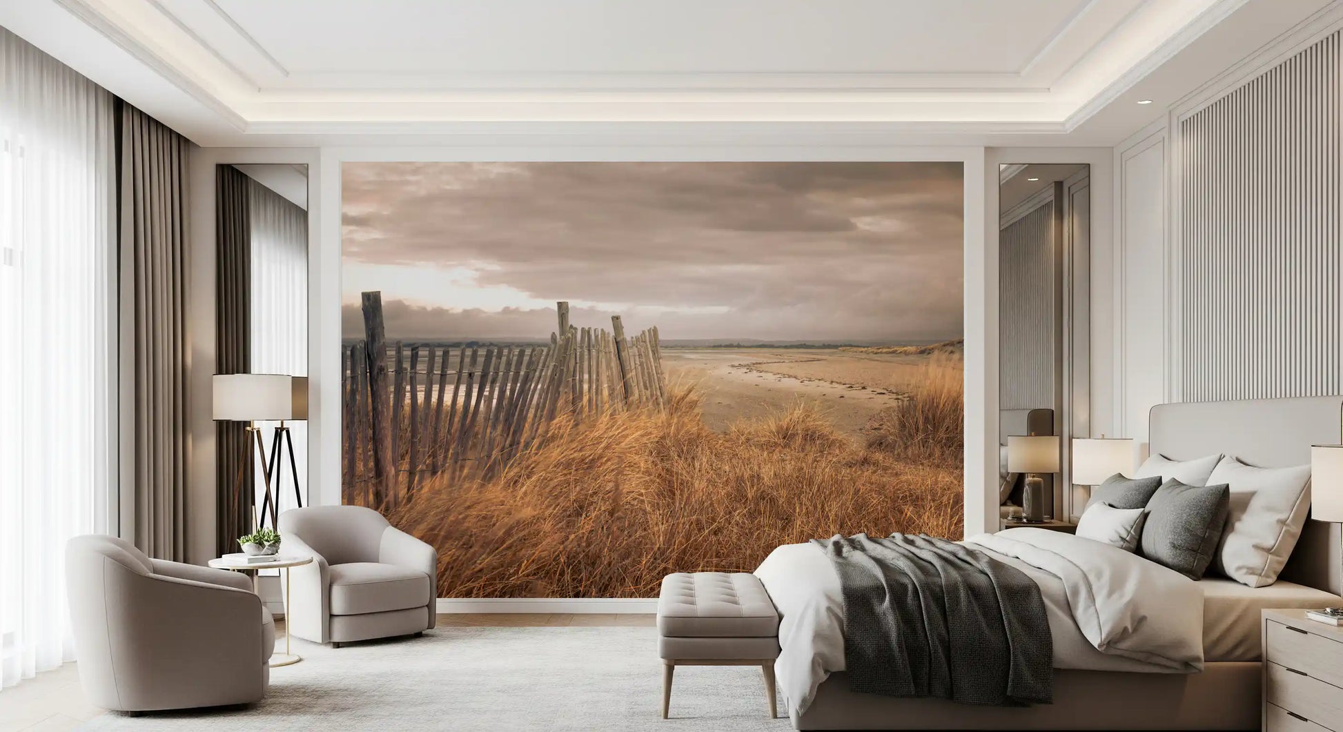 Golden Dunes and Rustic Coastal Fence Wall Mural