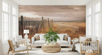 Golden Dunes and Rustic Coastal Fence Wall Mural