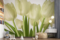 Luminous White Tulips Floral Wall Mural Wall Mural