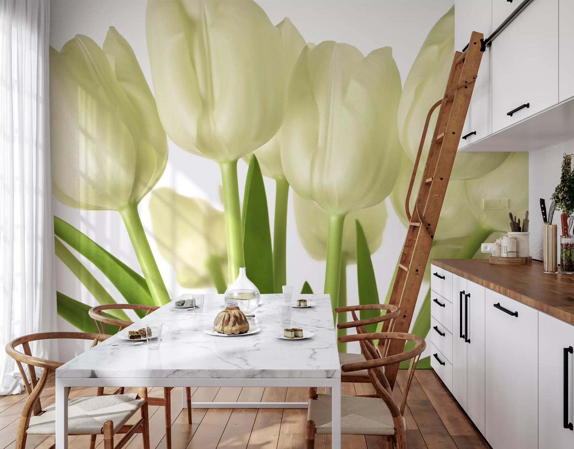 Luminous White Tulips Floral Wall Mural Wall Mural