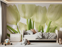 Luminous White Tulips Floral Wall Mural Wall Mural