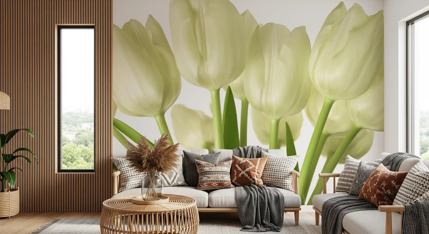 Luminous White Tulips Floral Wall Mural Wall Mural