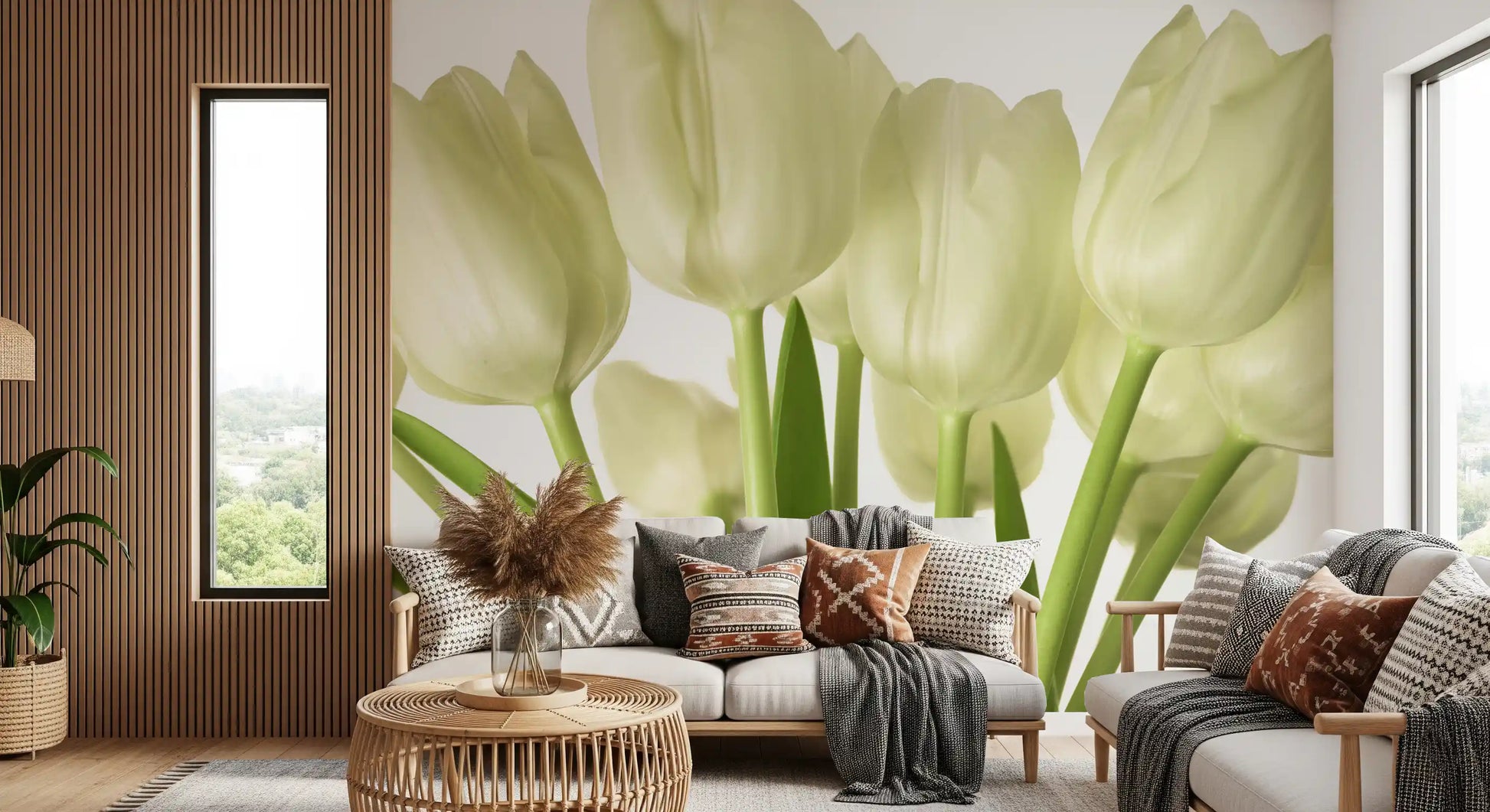 Luminous White Tulips Floral Wall Mural Wall Mural