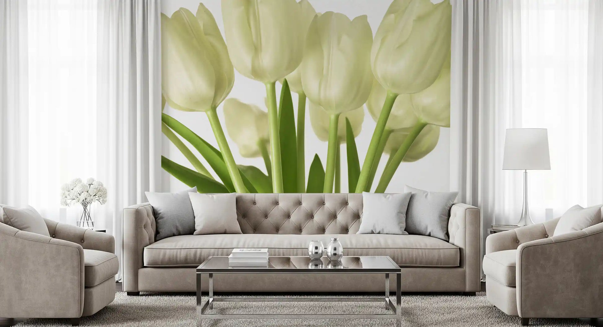 Luminous White Tulips Floral Wall Mural Wall Mural