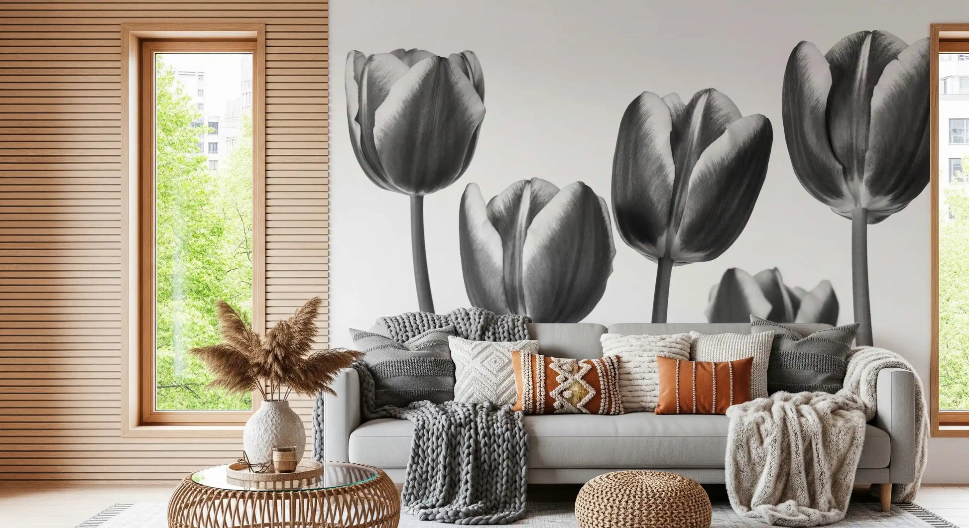 Elegant Monochrome Tulips Wallpaper Wall Mural