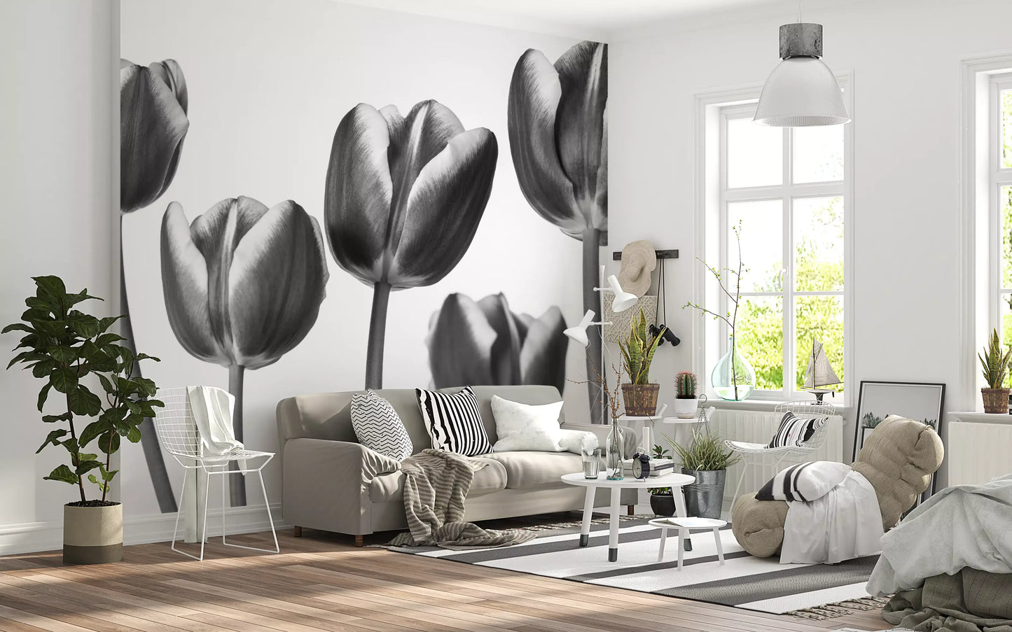 Elegant Monochrome Tulips Wallpaper Wall Mural
