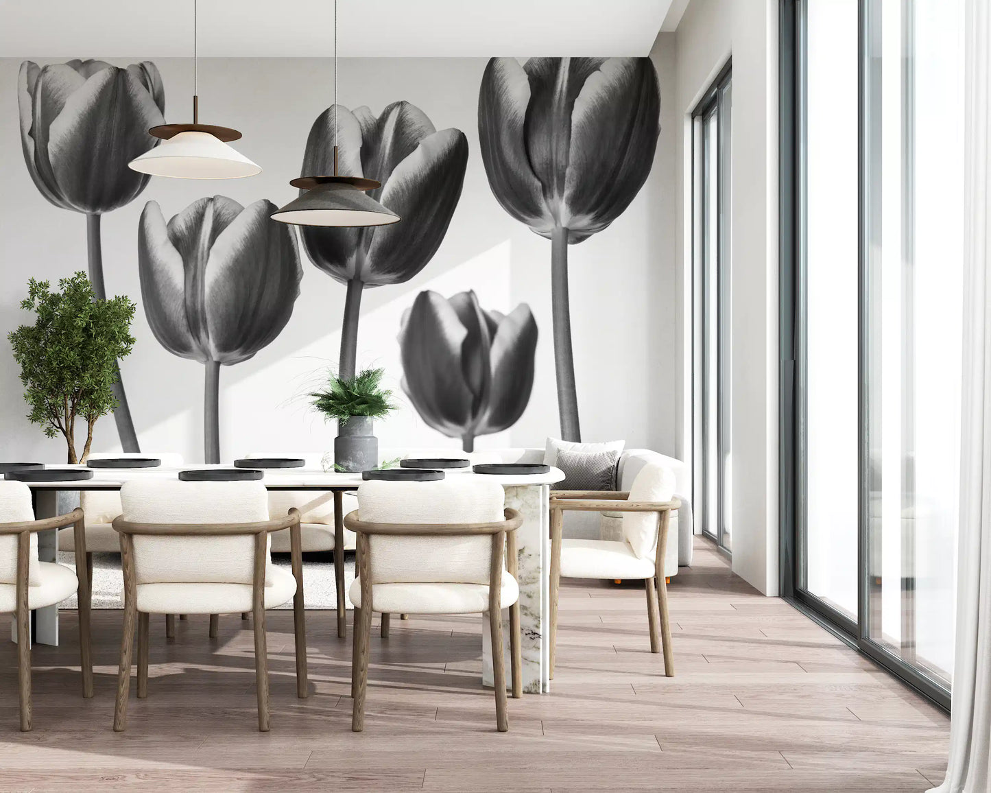 Elegant Monochrome Tulips Wallpaper Wall Mural