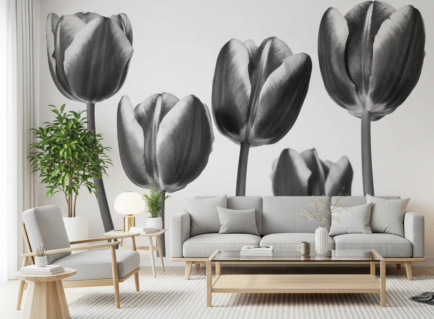 Elegant Monochrome Tulips Wallpaper Wall Mural