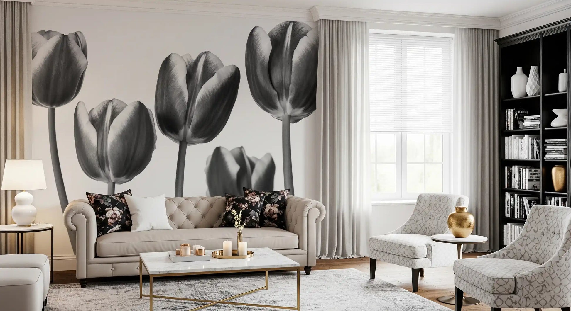 Elegant Monochrome Tulips Wallpaper Wall Mural