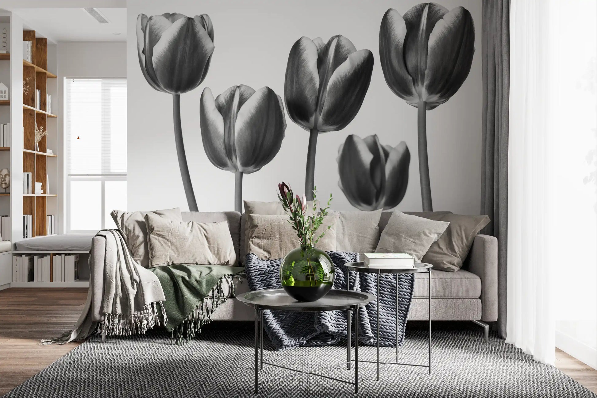 Elegant Monochrome Tulips Wallpaper Wall Mural
