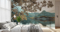 Sunlit Lake and Mountain Vista Wall Mural