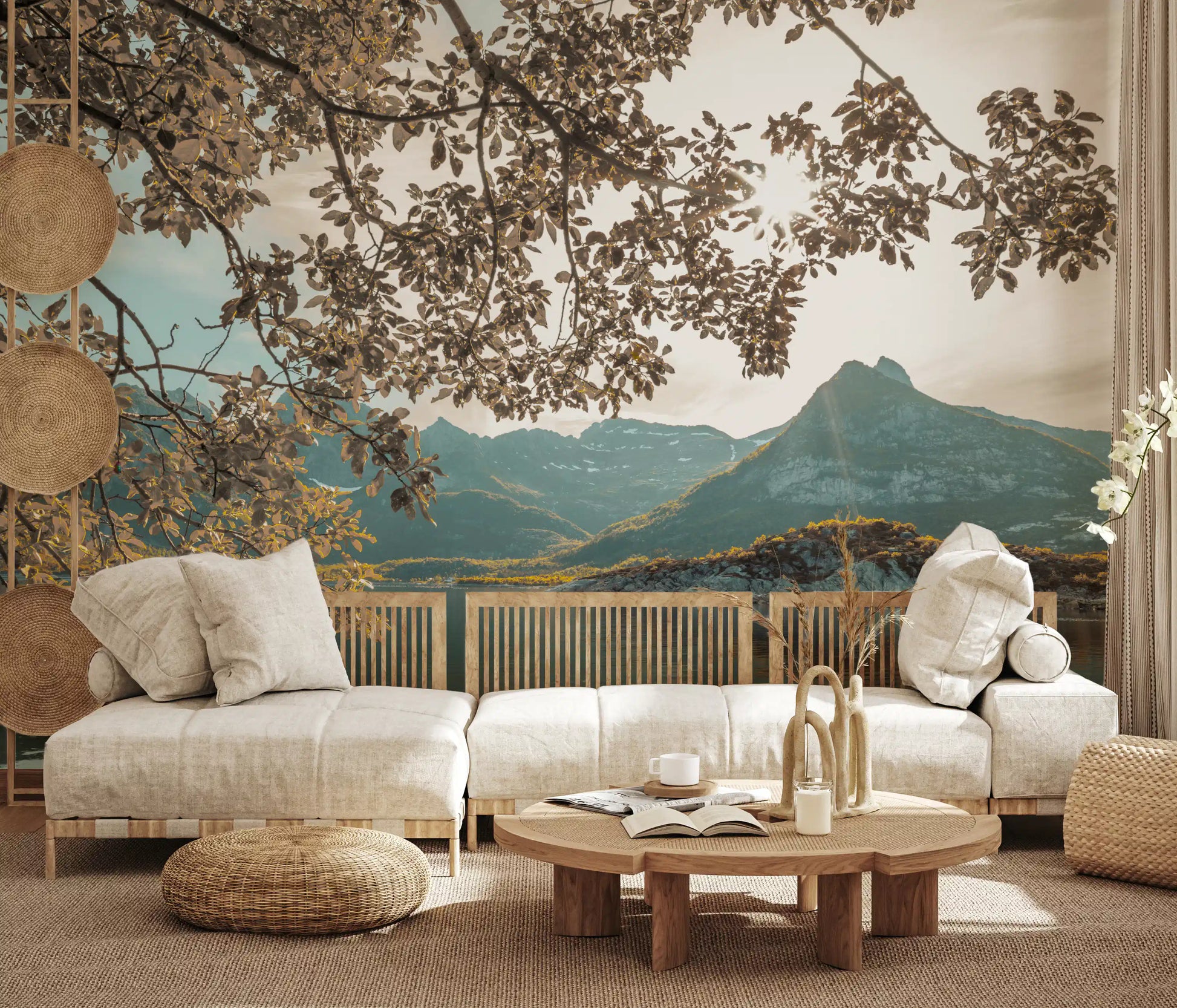 Sunlit Lake and Mountain Vista Wall Mural