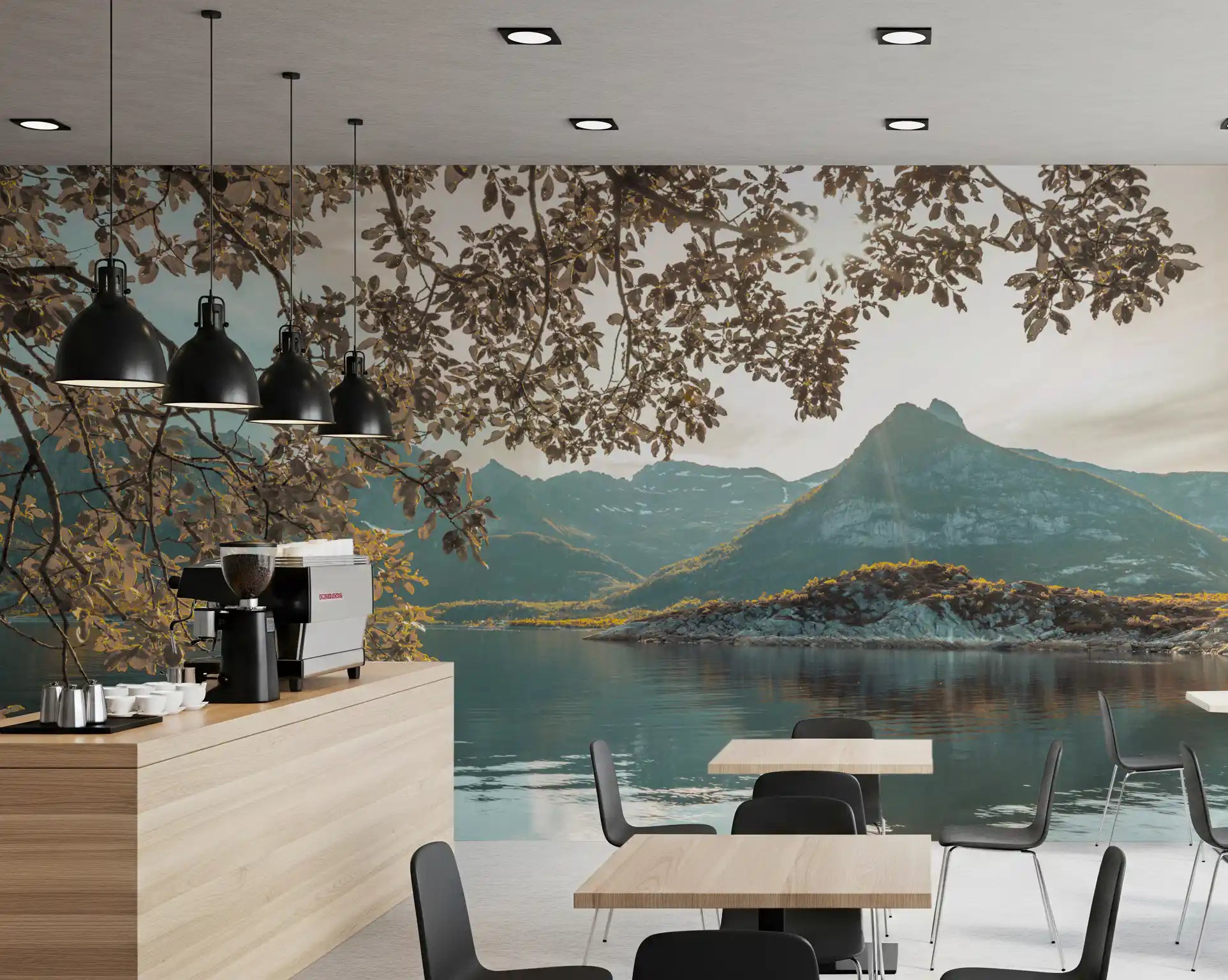 Sunlit Lake and Mountain Vista Wall Mural