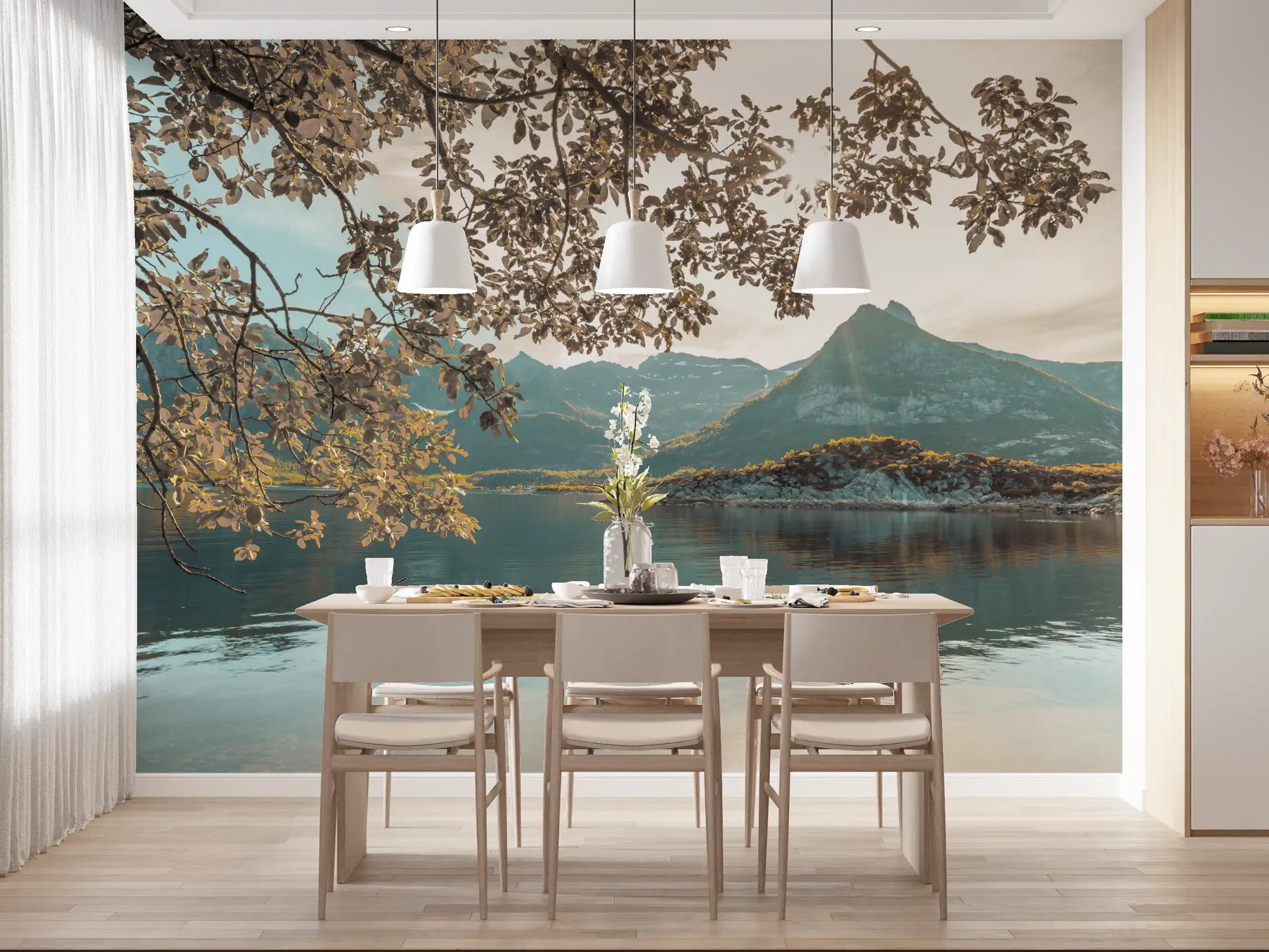 Sunlit Lake and Mountain Vista Wall Mural