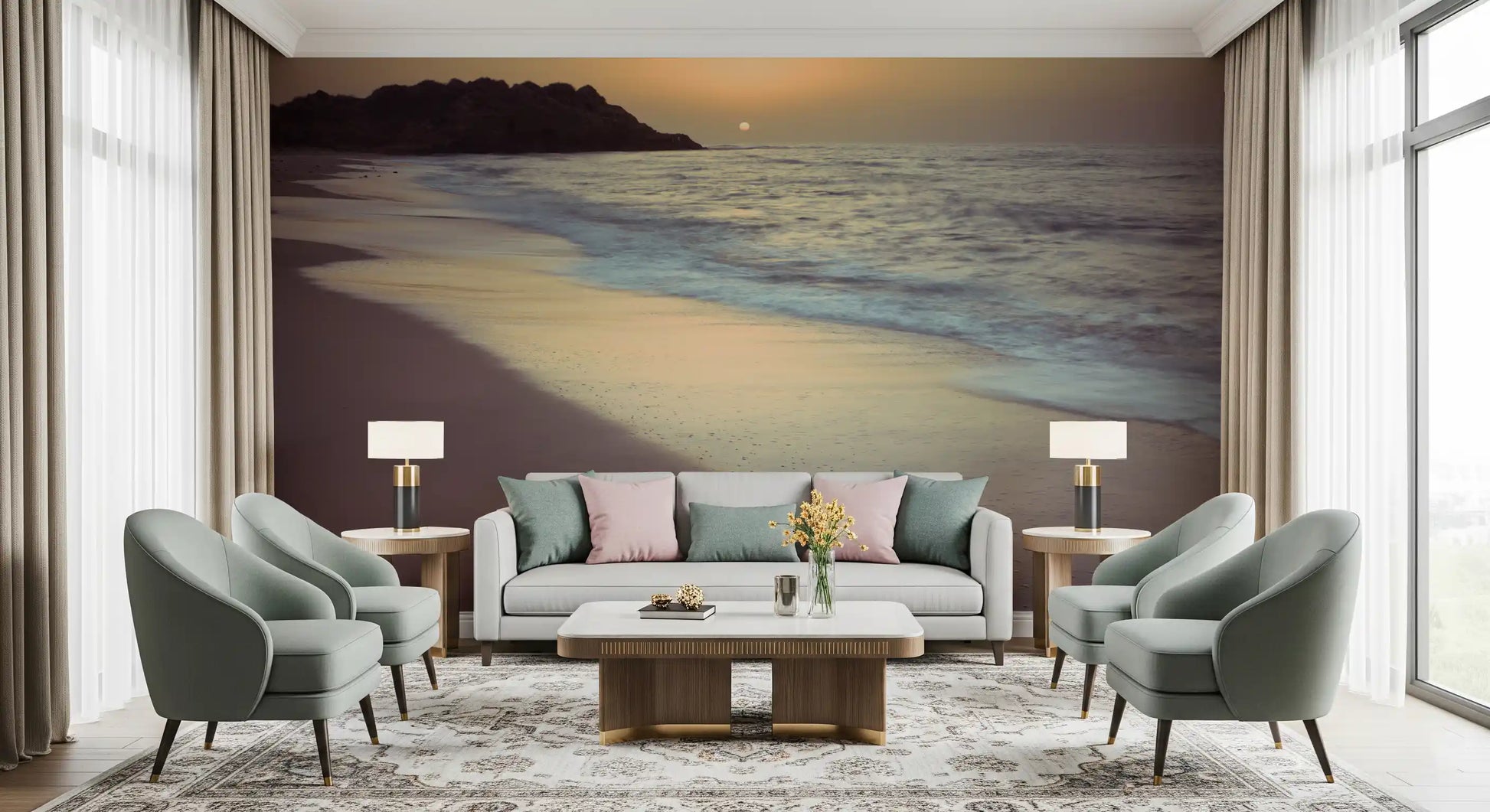 Golden Hour Coastline Wall Mural