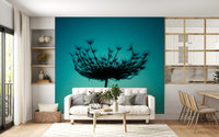Teal Wildflower Silhouette Wall Mural