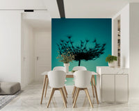 Teal Wildflower Silhouette Wall Mural