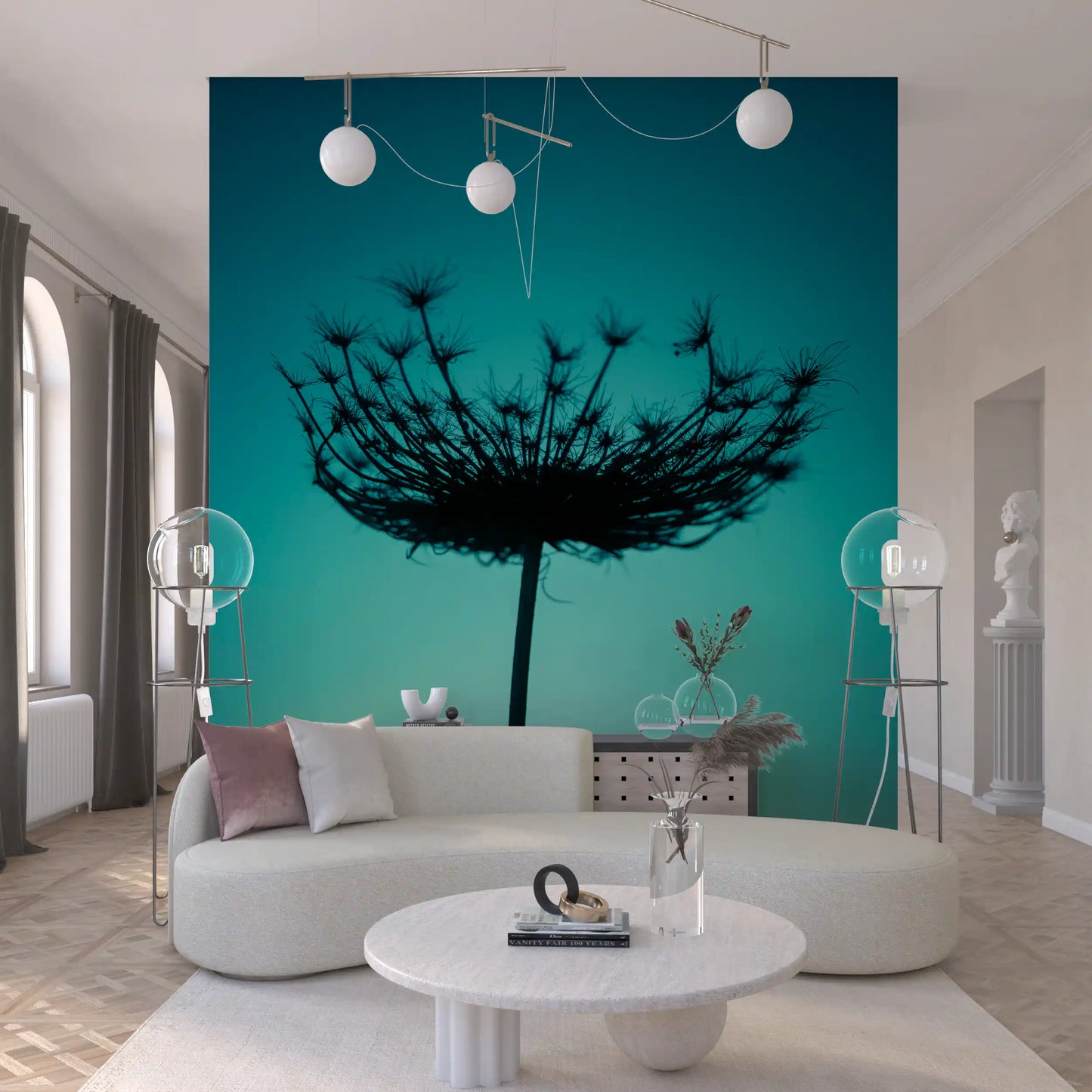 Teal Wildflower Silhouette Wall Mural