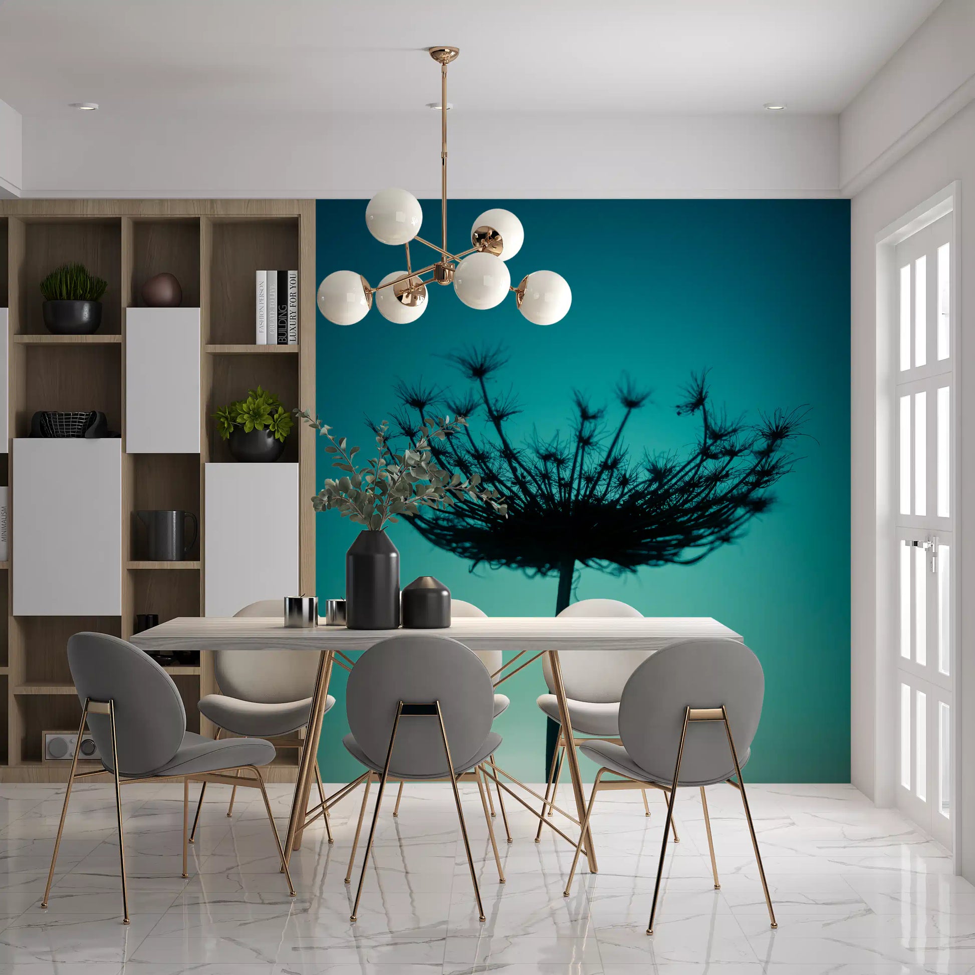 Teal Wildflower Silhouette Wall Mural