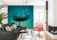 Teal Wildflower Silhouette Wall Mural