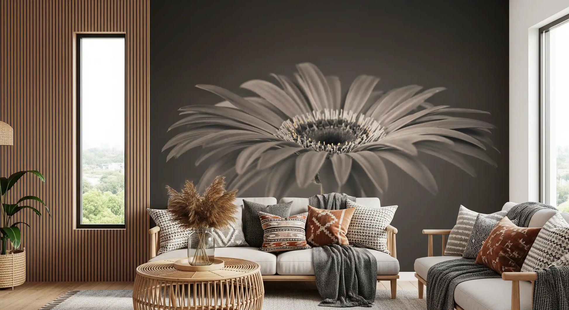 Serene Sepia Gerbera Daisy Macro Wall Mural