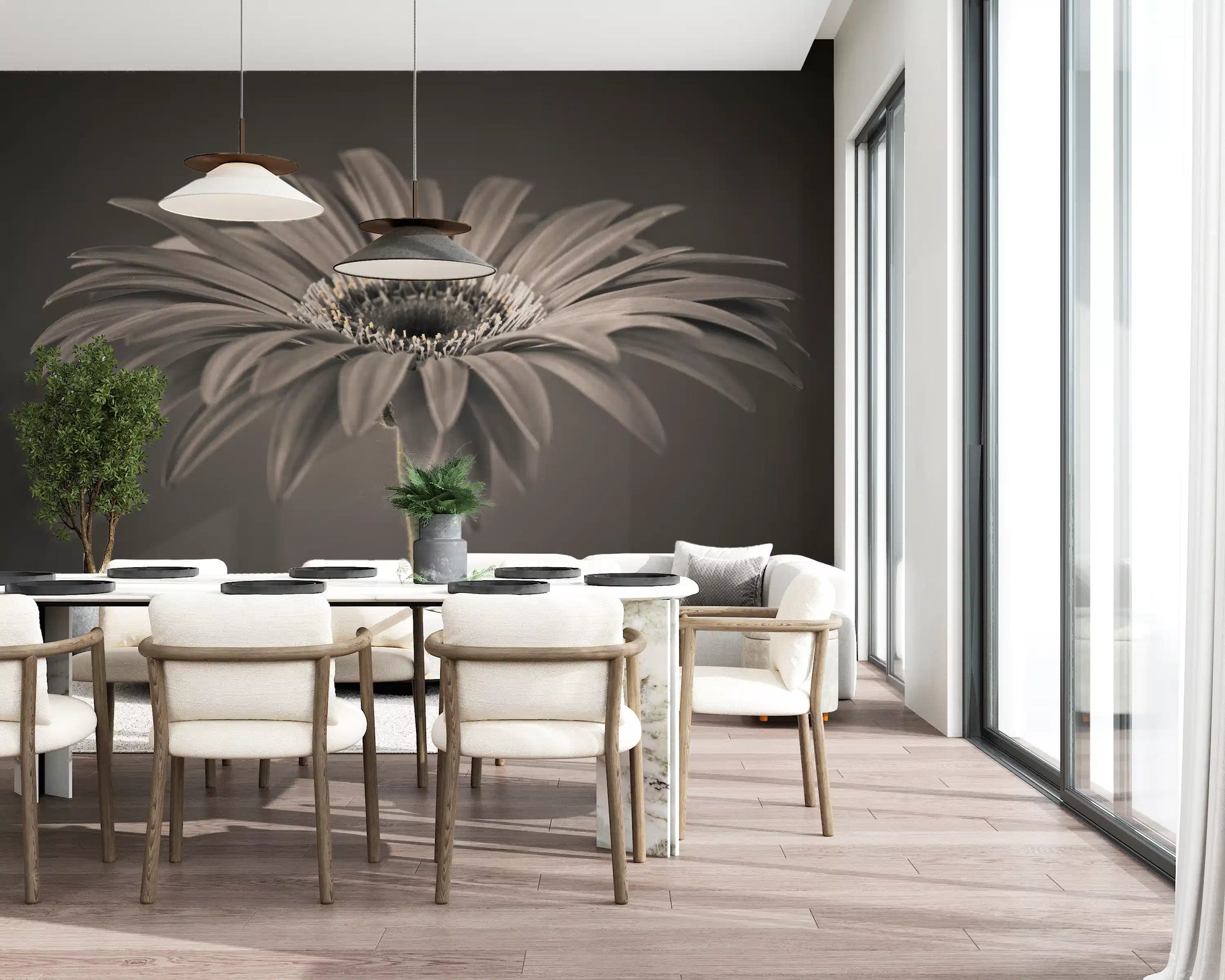Serene Sepia Gerbera Daisy Macro Wall Mural