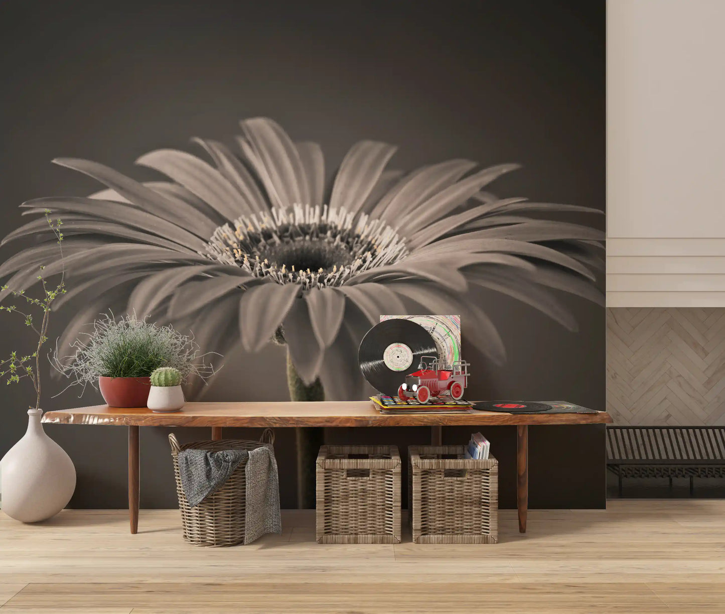 Serene Sepia Gerbera Daisy Macro Wall Mural