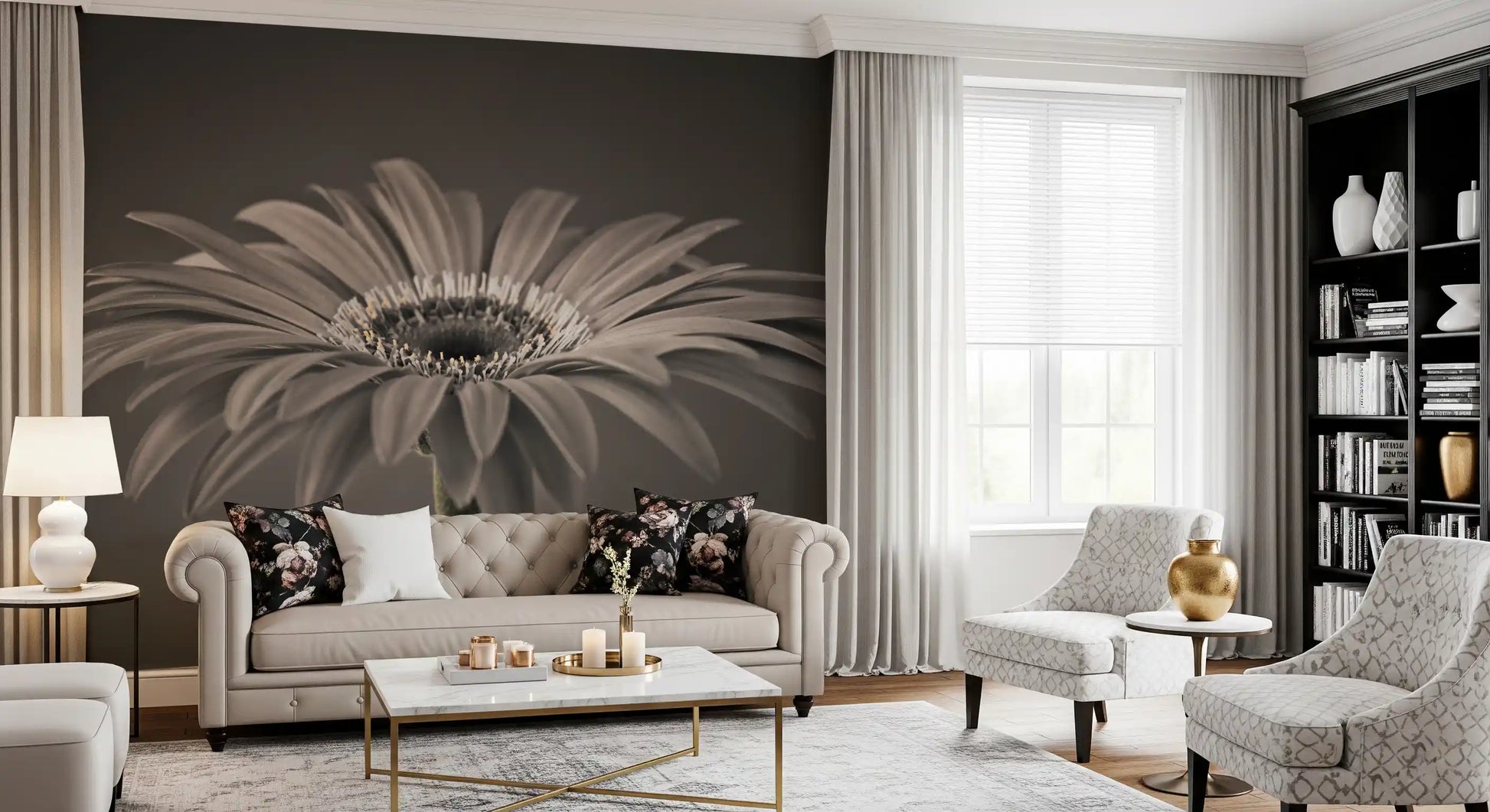 Serene Sepia Gerbera Daisy Macro Wall Mural