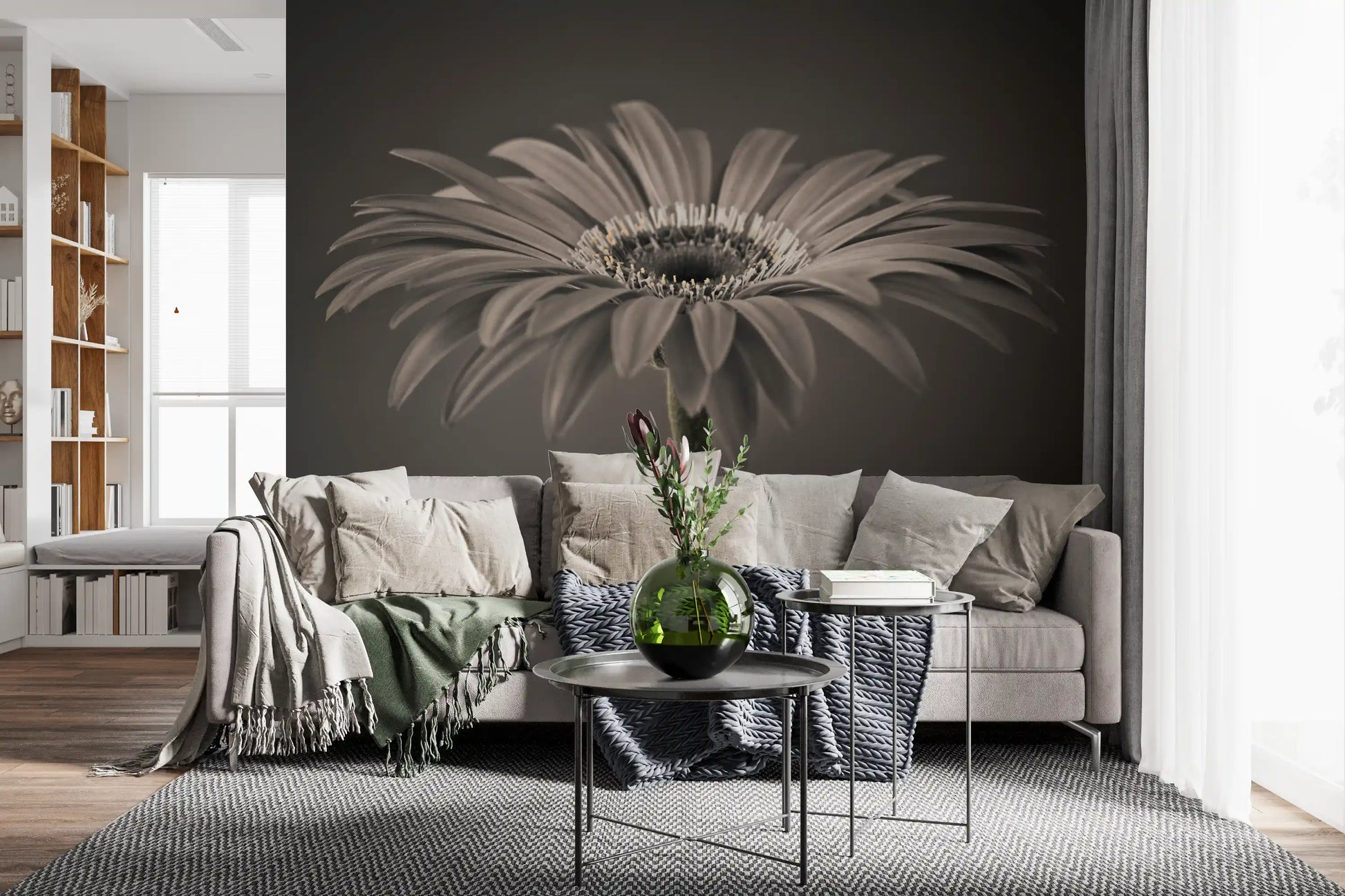 Serene Sepia Gerbera Daisy Macro Wall Mural