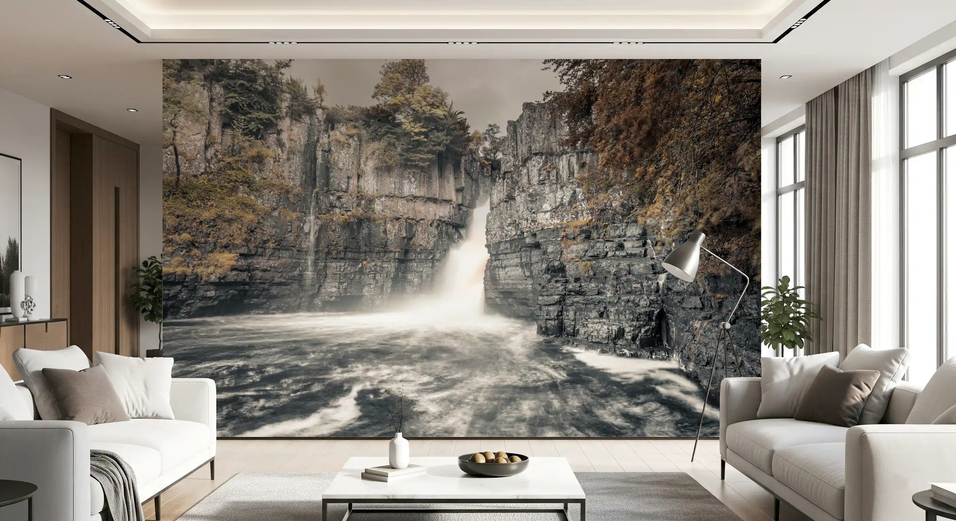 Misty Falls and Rocky Cliffside Wall Mural