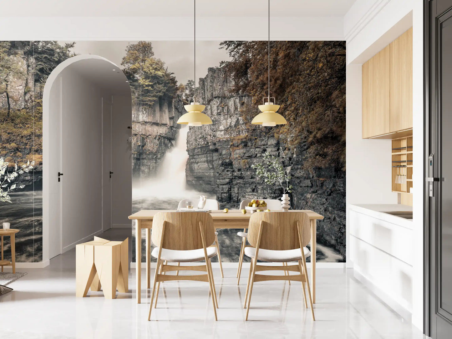 Misty Falls and Rocky Cliffside Wall Mural