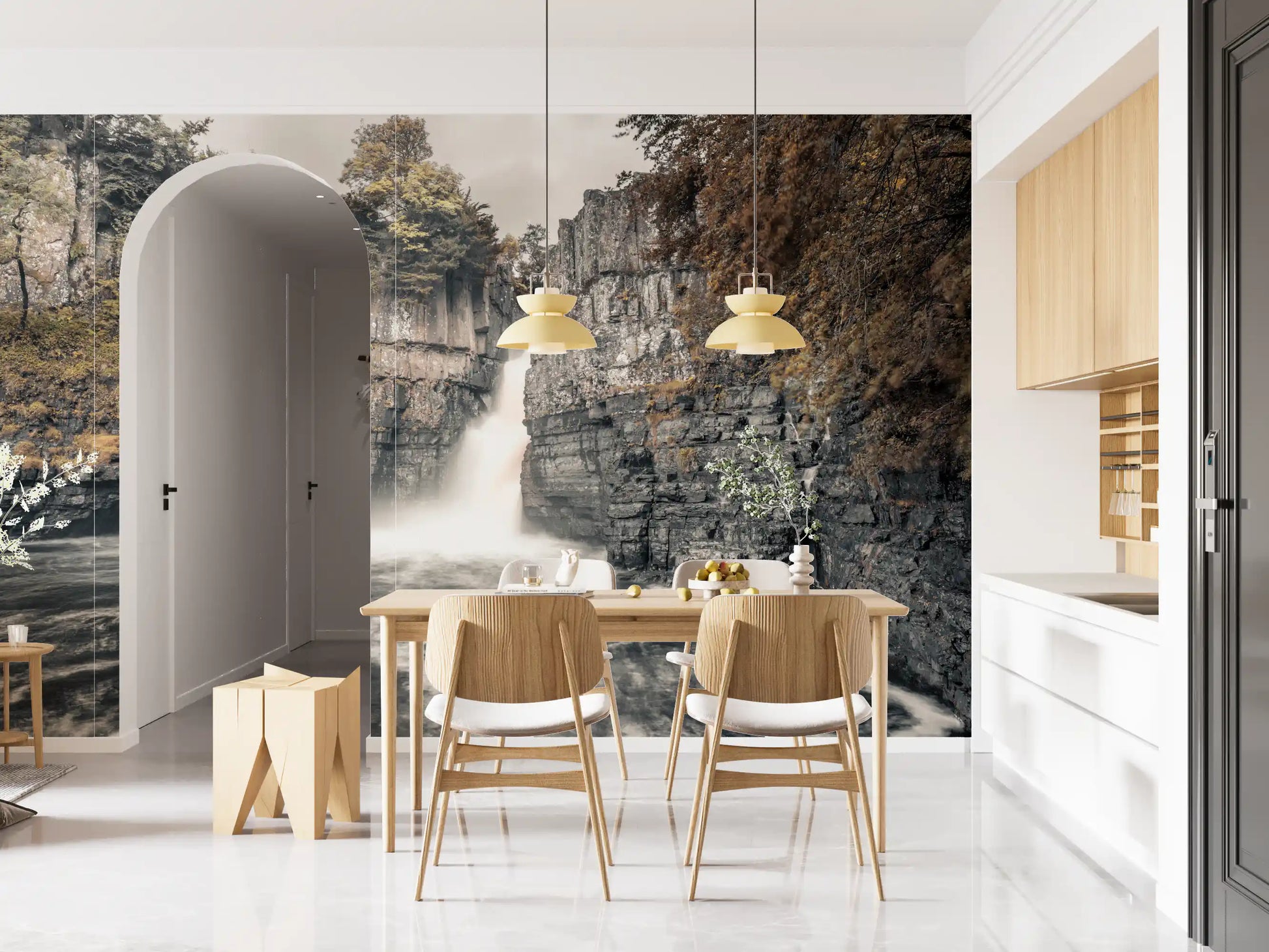 Misty Falls and Rocky Cliffside Wall Mural