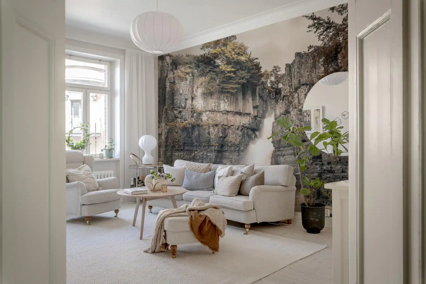 Misty Falls and Rocky Cliffside Wall Mural