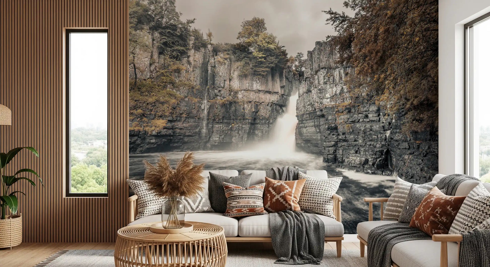 Misty Falls and Rocky Cliffside Wall Mural