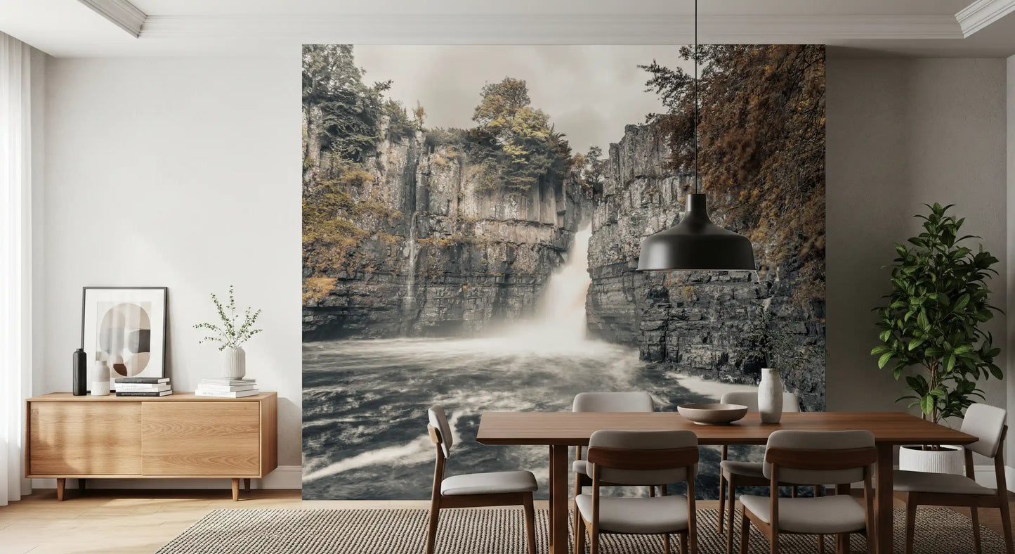Misty Falls and Rocky Cliffside Wall Mural