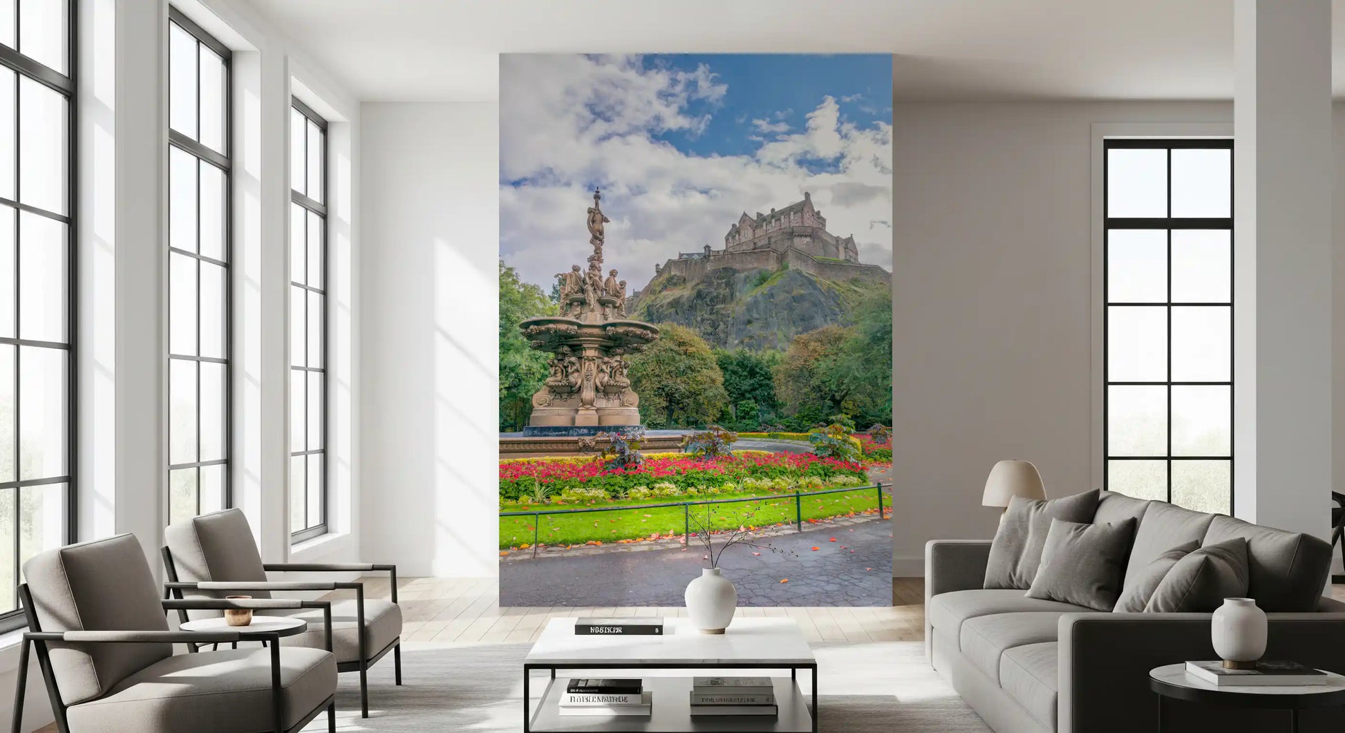 Majestic Edinburgh Castle and Ross Fountain Garden Wall Mural