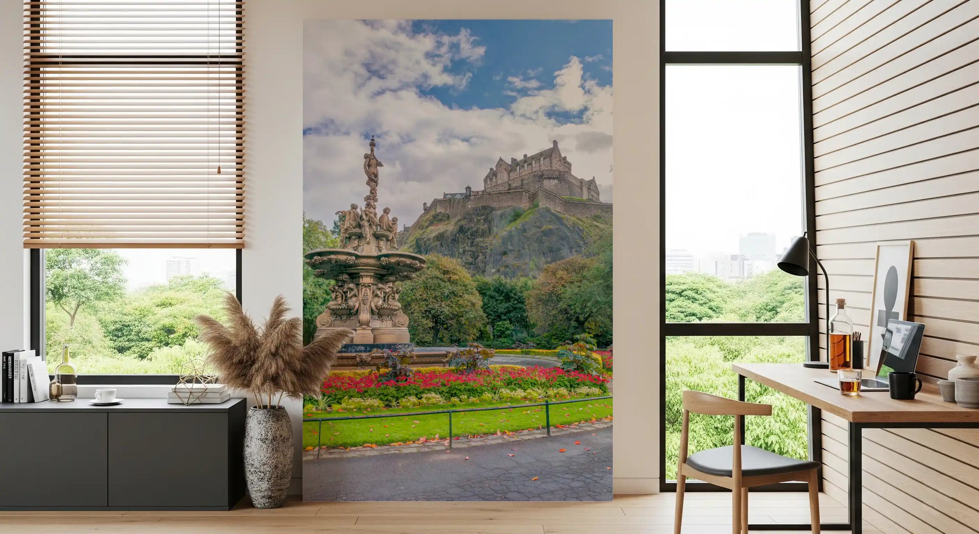 Majestic Edinburgh Castle and Ross Fountain Garden Wall Mural